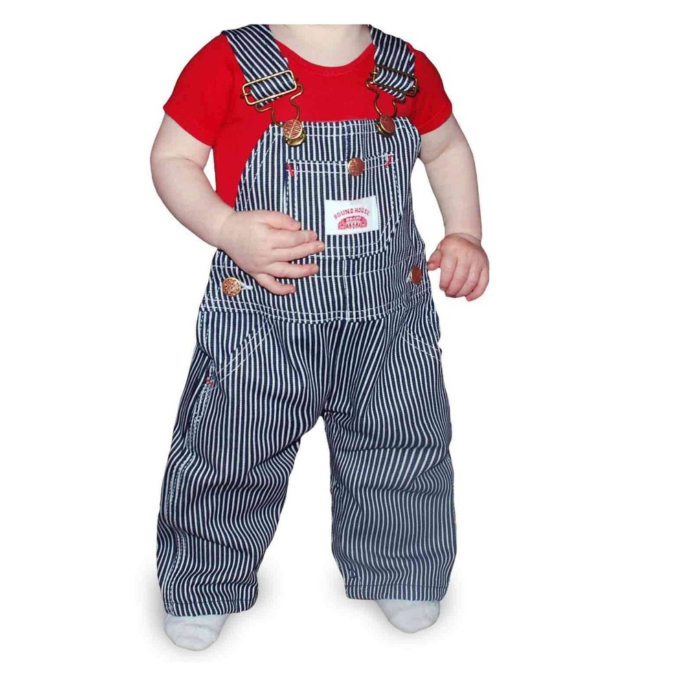 Round House Kids Hickory Stripe Denim Bib Overalls Made in USA,  12 Months